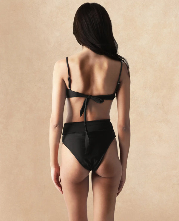 Rareism Women Esme Black Poly Lycra Fabric Sleeveless Shoulder Straps Tie Up Closure Knit Plain Bodysuit Mini Swimsuit