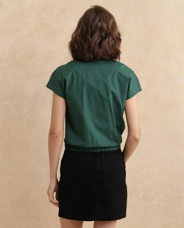 Rareism Women Esmetu Dark Green Extended Sleeve Ribbed Collar Regular Fit Embroidered Top