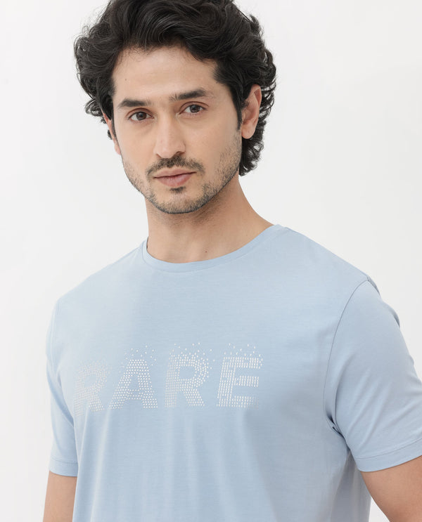 Rare Rabbit Mens Eso Light Blue Short Sleeve Graphic Print Regular Fit T-Shirt