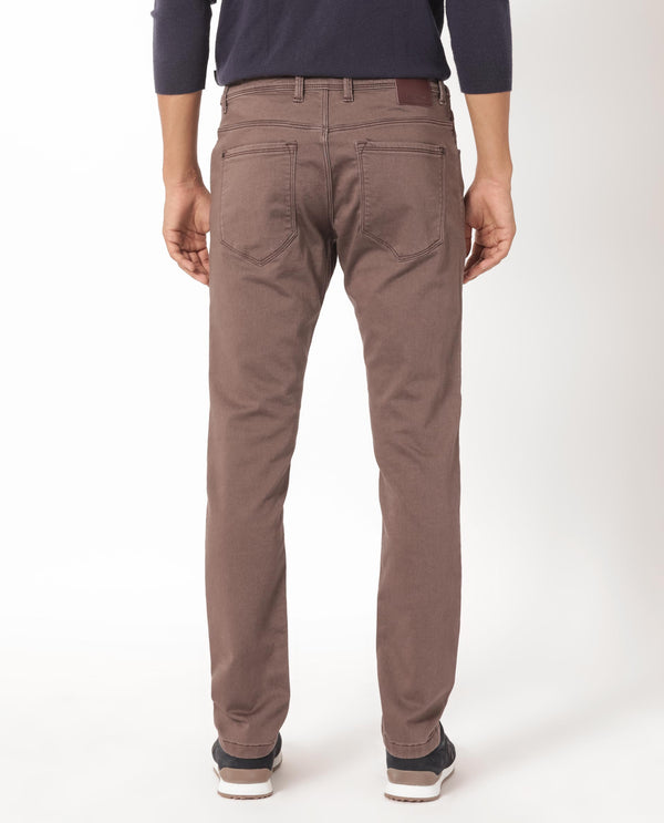 Rare Rabbit Men's Essen Dark Brown Sulphur Dyed Mid-Rise Slim Fit Jeans
