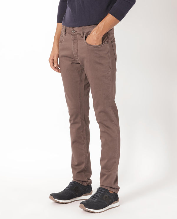 Rare Rabbit Men's Essen Dark Brown Sulphur Dyed Mid-Rise Slim Fit Jeans