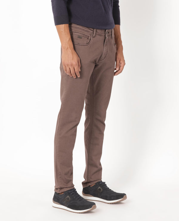 Rare Rabbit Men's Essen Dark Brown Sulphur Dyed Mid-Rise Slim Fit Jeans