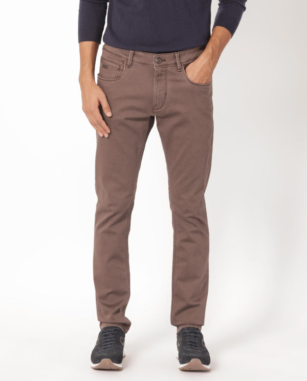 Rare Rabbit Men's Essen Dark Brown Sulphur Dyed Mid-Rise Slim Fit Jeans
