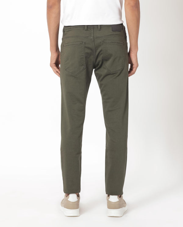Rare Rabbit Men's Essen Dark Olive Dark Wash Mid-Rise Slim Fit Jeans