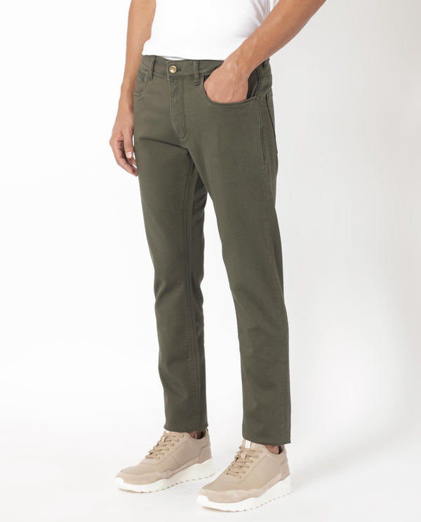 Rare Rabbit Men's Essen Dark Olive Dark Wash Mid-Rise Slim Fit Jeans