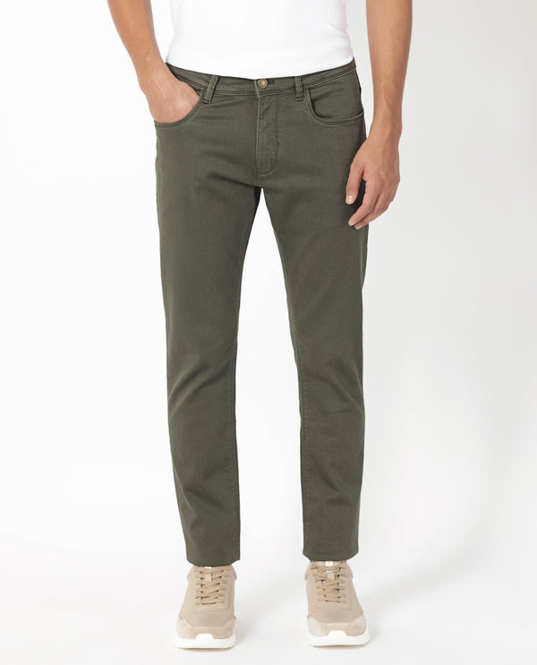 Rare Rabbit Men's Essen Dark Olive Dark Wash Mid-Rise Slim Fit Jeans