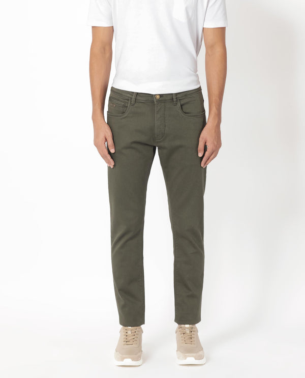 Rare Rabbit Men's Essen Dark Olive Dark Wash Mid-Rise Slim Fit Jeans