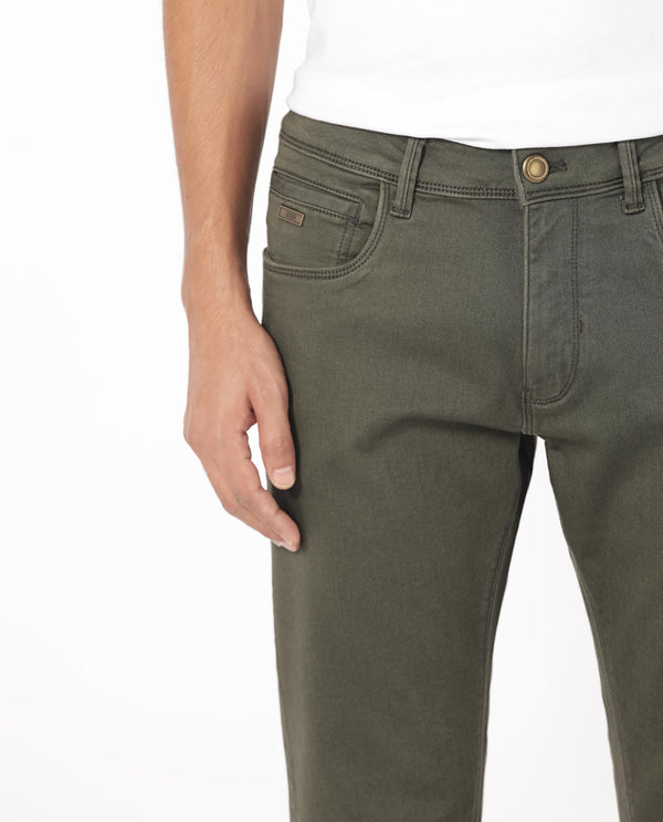 Rare Rabbit Men's Essen Dark Olive Dark Wash Mid-Rise Slim Fit Jeans