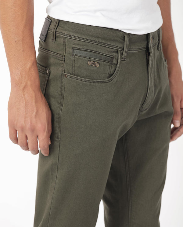 Rare Rabbit Men's Essen Dark Olive Dark Wash Mid-Rise Slim Fit Jeans