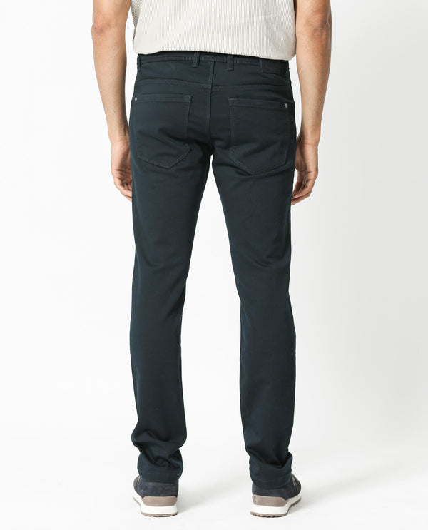 Rare Rabbit Men's Essen Dusky Teal Dark Wash Mid-Rise Slim Fit Jeans