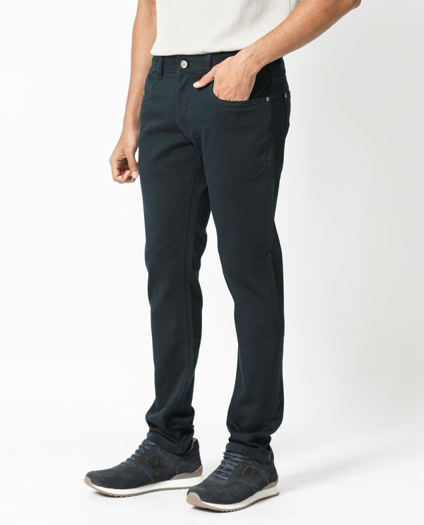 Rare Rabbit Men's Essen Dusky Teal Dark Wash Mid-Rise Slim Fit Jeans