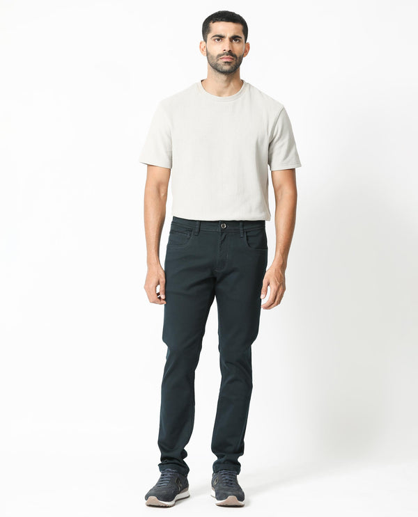 Rare Rabbit Men's Essen Dusky Teal Dark Wash Mid-Rise Slim Fit Jeans