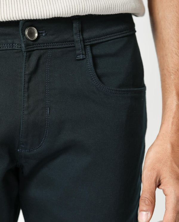 Rare Rabbit Men's Essen Dusky Teal Dark Wash Mid-Rise Slim Fit Jeans