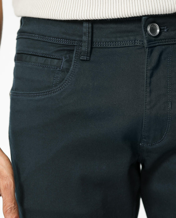 Rare Rabbit Men's Essen Dusky Teal Dark Wash Mid-Rise Slim Fit Jeans