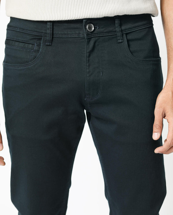 Rare Rabbit Men's Essen Dusky Teal Dark Wash Mid-Rise Slim Fit Jeans