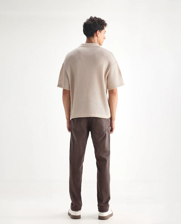 Rare Rabbit Men's Essen Dark Brown Sulphur Dyed Mid-Rise Slim Fit Jeans
