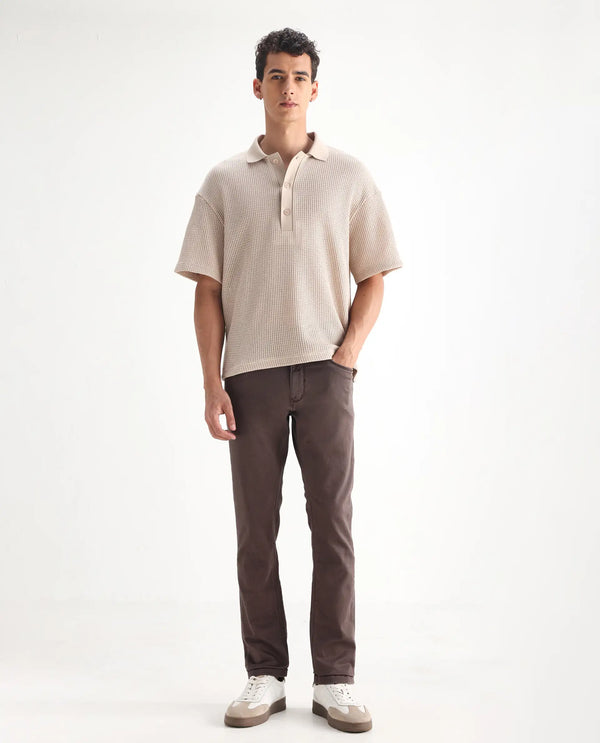 Rare Rabbit Men's Essen Dark Brown Sulphur Dyed Mid-Rise Slim Fit Jeans
