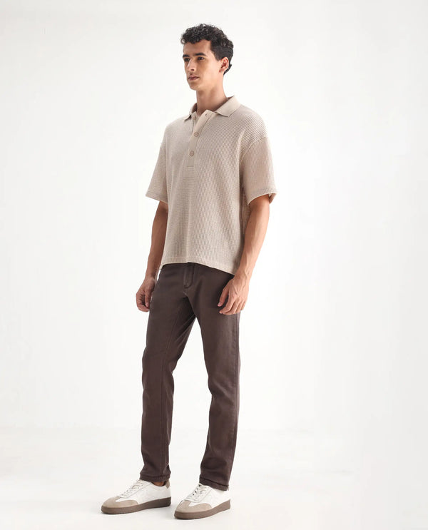 Rare Rabbit Men's Essen Dark Brown Sulphur Dyed Mid-Rise Slim Fit Jeans