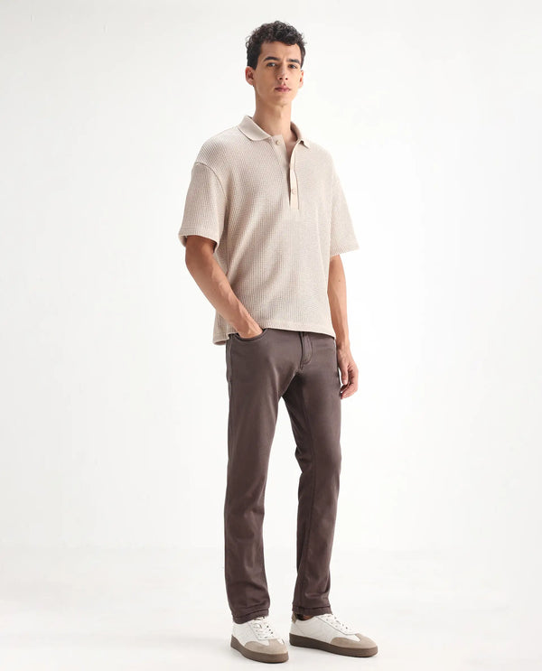 Rare Rabbit Men's Essen Dark Brown Sulphur Dyed Mid-Rise Slim Fit Jeans