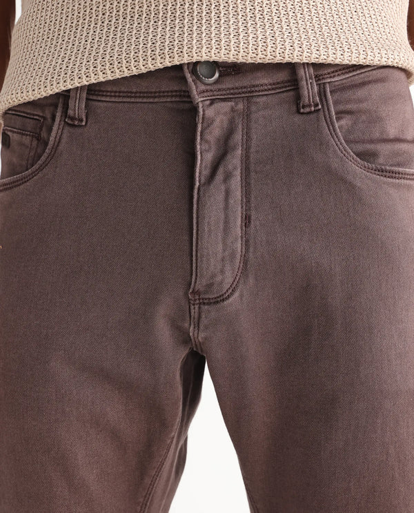 Rare Rabbit Men's Essen Dark Brown Sulphur Dyed Mid-Rise Slim Fit Jeans