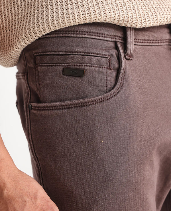 Rare Rabbit Men's Essen Dark Brown Sulphur Dyed Mid-Rise Slim Fit Jeans