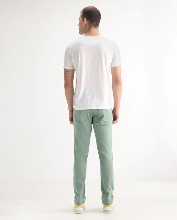 Rare Rabbit Men's Essen Light Green Garment Dyed Mid-Rise Slim Fit Jeans