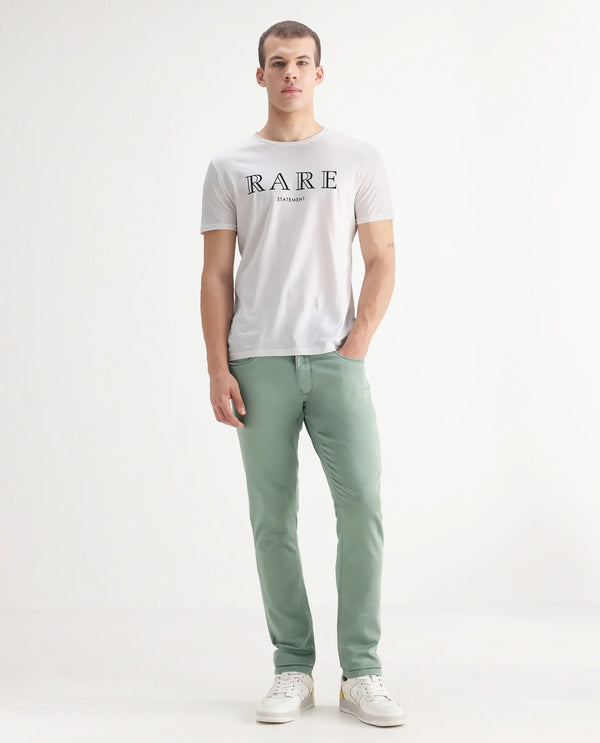 Rare Rabbit Men's Essen Light Green Garment Dyed Mid-Rise Slim Fit Jeans