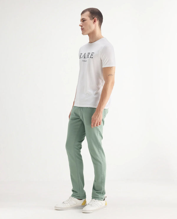 Rare Rabbit Men's Essen Light Green Garment Dyed Mid-Rise Slim Fit Jeans