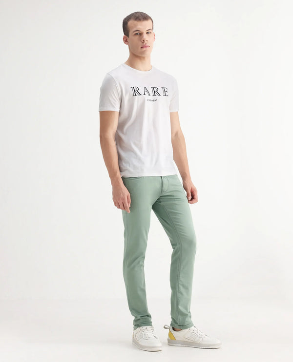 Rare Rabbit Men's Essen Light Green Garment Dyed Mid-Rise Slim Fit Jeans