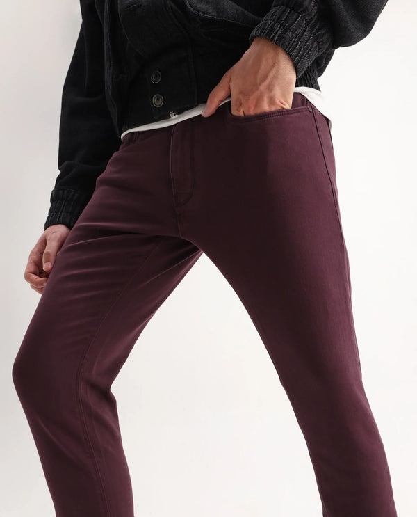 Rare Rabbit Men's Essen Dark Maroon Garment Dyed Mid-Rise  Slim Fit Jeans