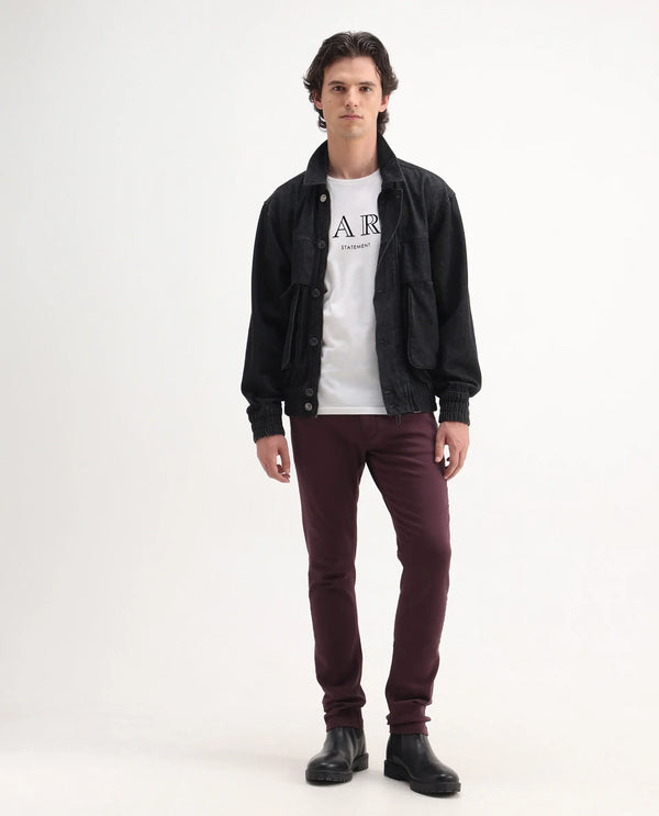 Rare Rabbit Men's Essen Dark Maroon Garment Dyed Mid-Rise  Slim Fit Jeans