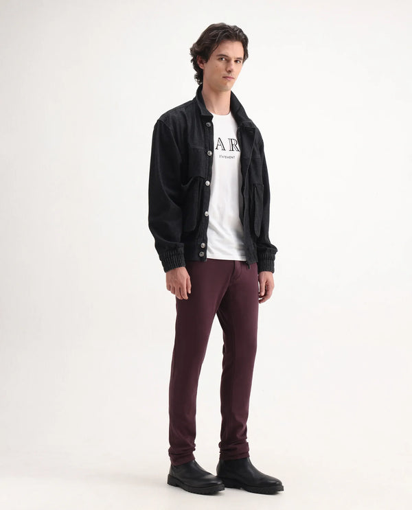 Rare Rabbit Men's Essen Dark Maroon Garment Dyed Mid-Rise  Slim Fit Jeans