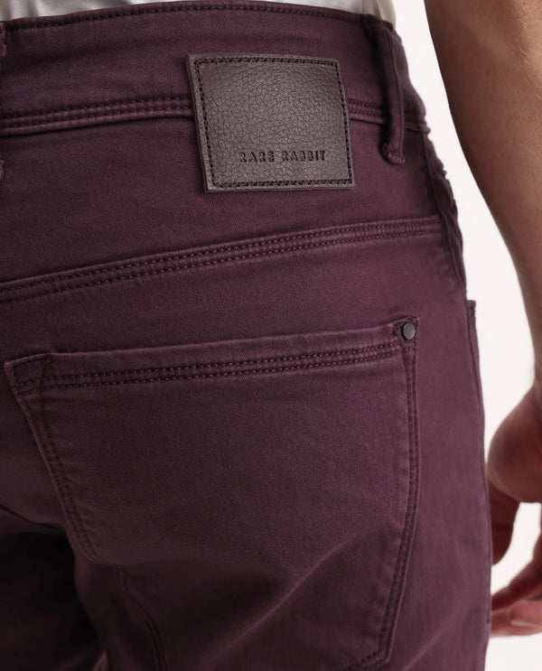 Rare Rabbit Men's Essen Dark Maroon Garment Dyed Mid-Rise  Slim Fit Jeans