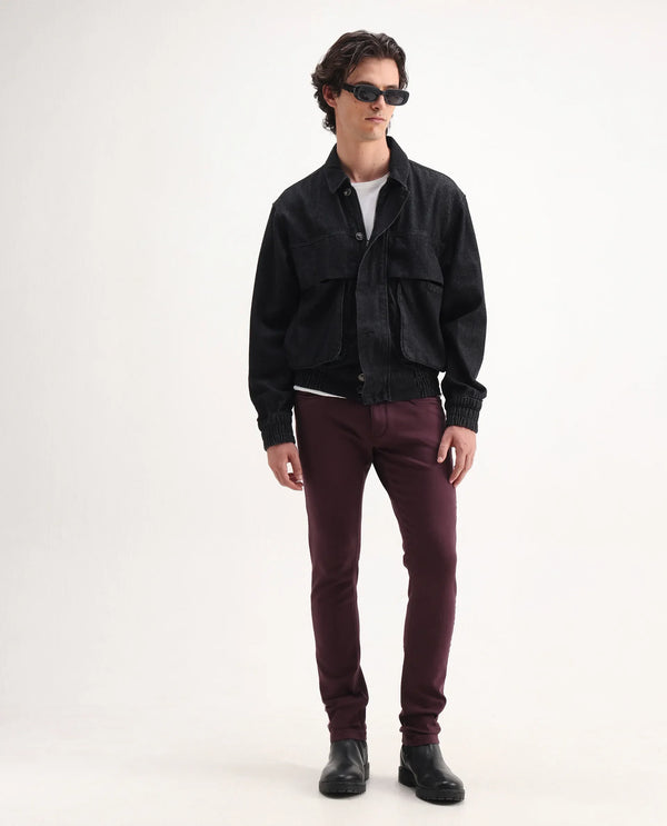 Rare Rabbit Men's Essen Dark Maroon Garment Dyed Mid-Rise  Slim Fit Jeans