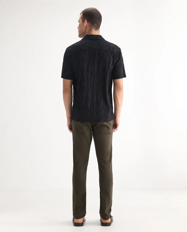Rare Rabbit Men's Essen Dark Olive Dark Wash Mid-Rise Slim Fit Jeans