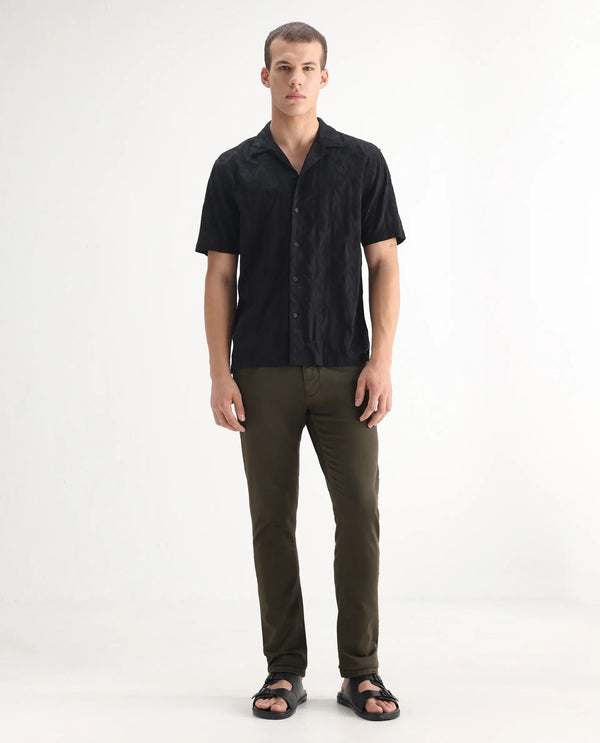 Rare Rabbit Men's Essen Dark Olive Dark Wash Mid-Rise Slim Fit Jeans