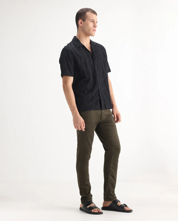 Rare Rabbit Men's Essen Dark Olive Dark Wash Mid-Rise Slim Fit Jeans