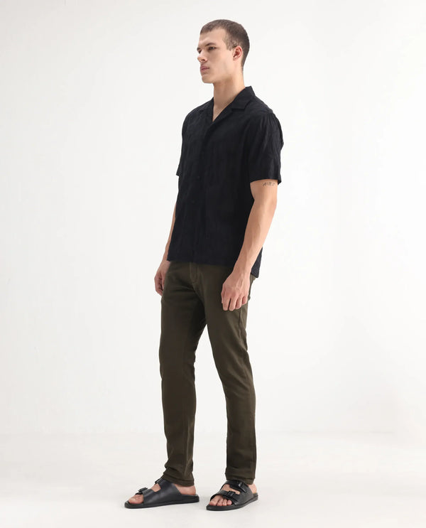 Rare Rabbit Men's Essen Dark Olive Dark Wash Mid-Rise Slim Fit Jeans