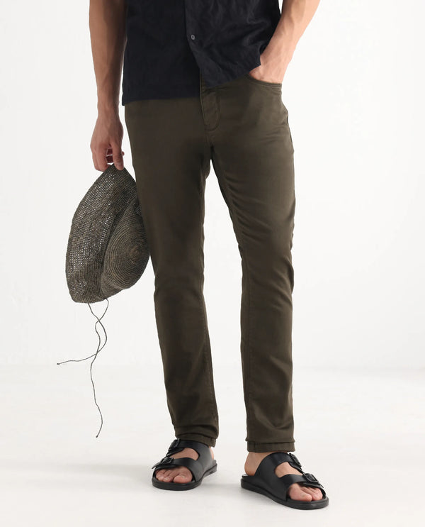 Rare Rabbit Men's Essen Dark Olive Dark Wash Mid-Rise Slim Fit Jeans