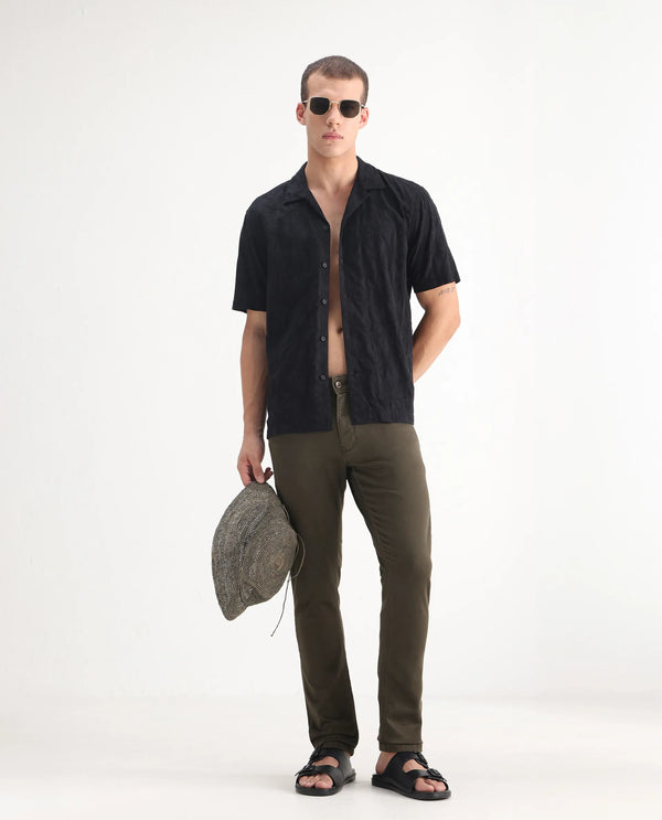 Rare Rabbit Men's Essen Dark Olive Dark Wash Mid-Rise Slim Fit Jeans