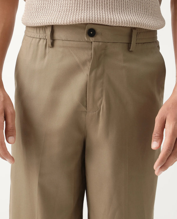 Rare Rabbit Men Essot Khaki Excel Viscose Blend Fabric Elasticated Waistband Korean Plain Trouser
