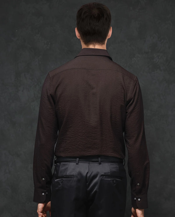 Rare Rabbit Mens Esty Dark Maroon Viscose Nylon Fabric Full Sleeves Solid Twill Shirt