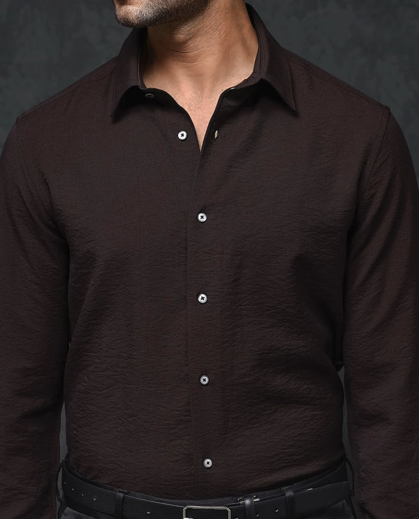 Rare Rabbit Mens Esty Dark Maroon Viscose Nylon Fabric Full Sleeves Solid Twill Shirt