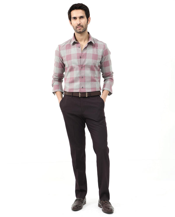Rare Rabbit Men's Etan Dusky Pink Cotton Fabric Full Sleeve Regular Fit Checks Shirt