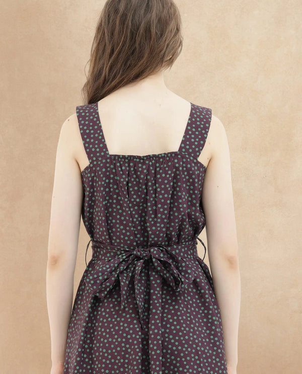 Rareism Women's Eula Brown Viscose Fabric Shoulder Straps  Sleeveless Polka Flared Midi Dress