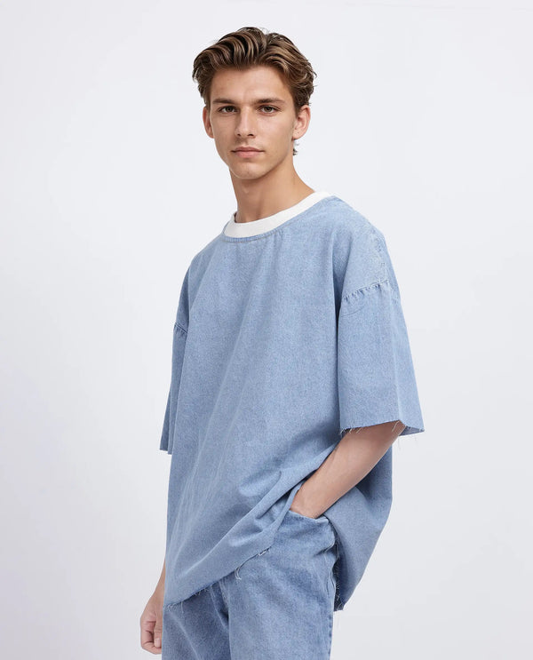 Rare Rabbit Men Euler Light Blue Cotton Fabric Round Neck T-Shirt
