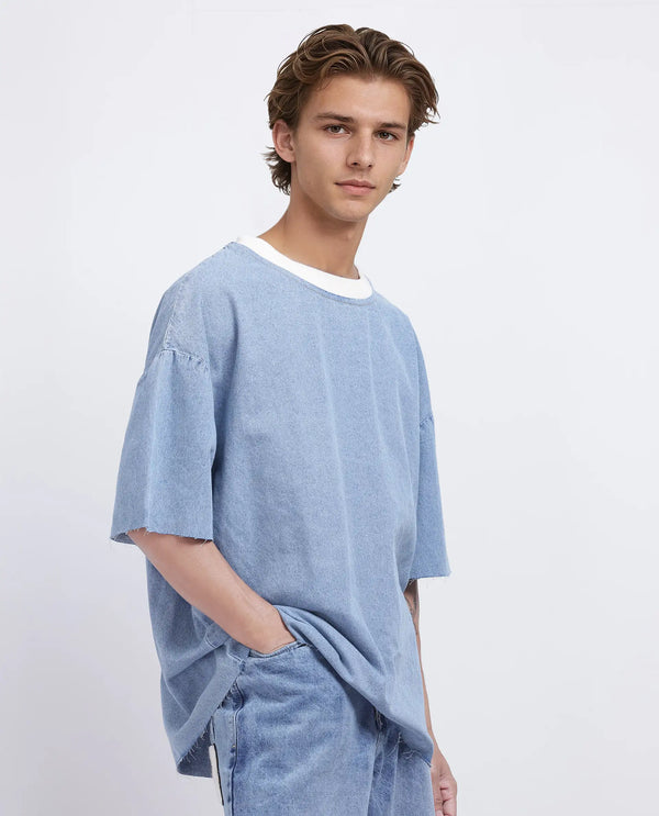 Rare Rabbit Men Euler Light Blue Cotton Fabric Round Neck T-Shirt
