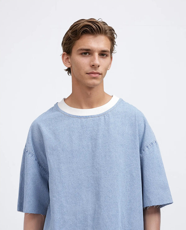Rare Rabbit Men Euler Light Blue Cotton Fabric Round Neck T-Shirt