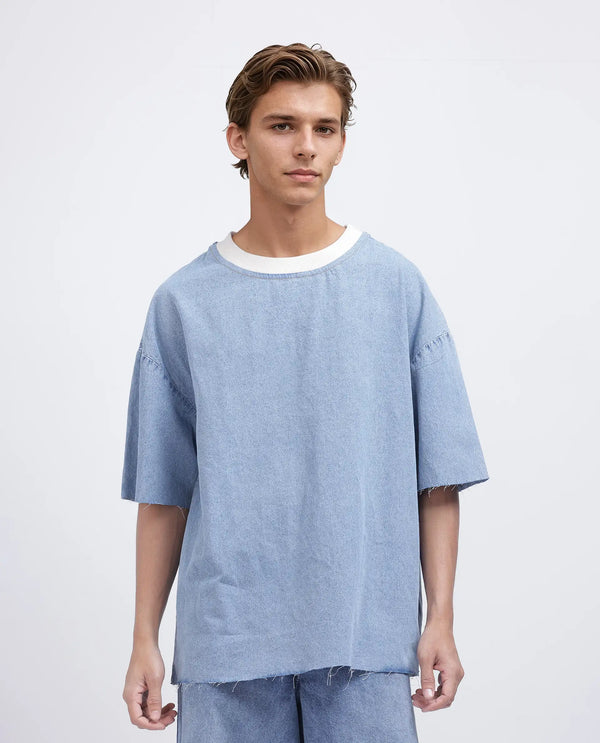 Rare Rabbit Men Euler Light Blue Cotton Fabric Round Neck T-Shirt