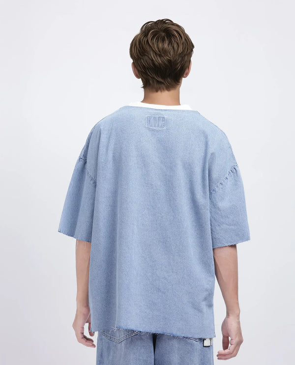 Rare Rabbit Men Euler Light Blue Cotton Fabric Round Neck T-Shirt